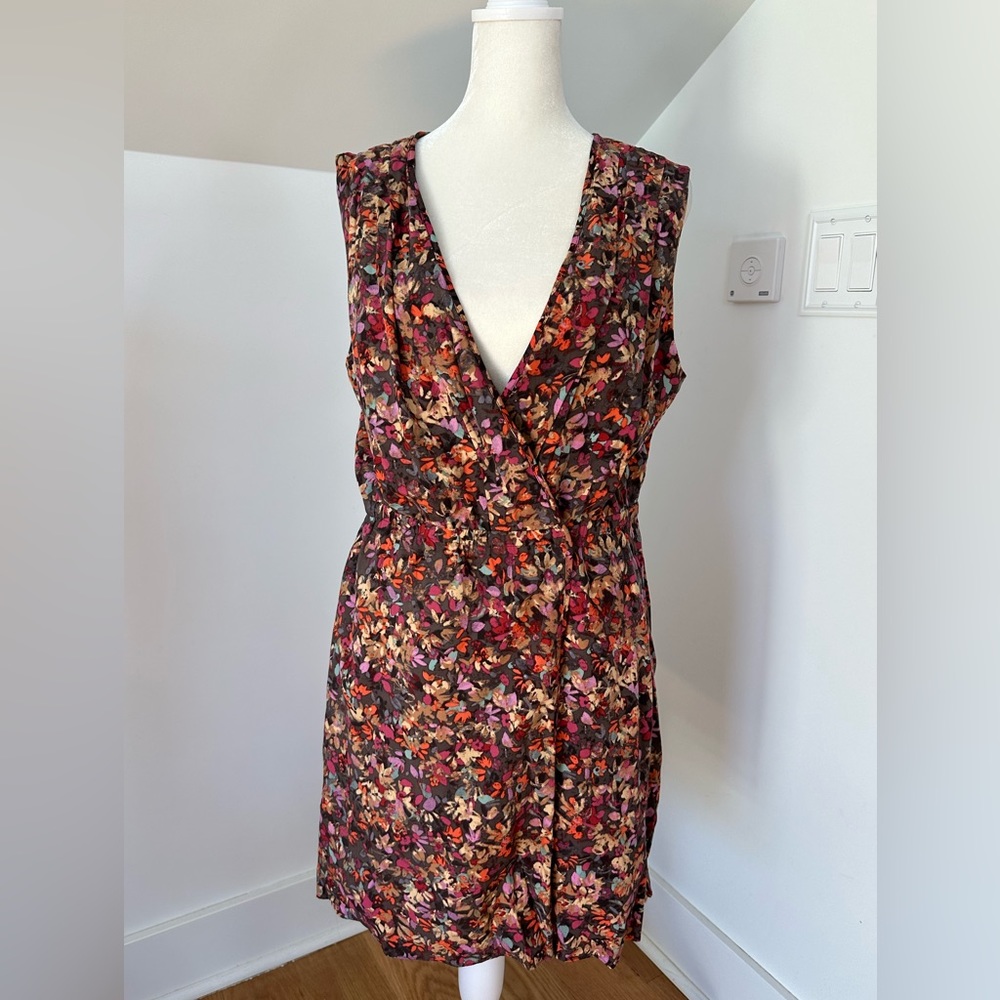 J Crew wrap dress in soft autumn pattern
